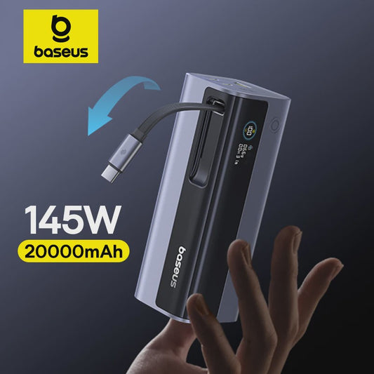Baseus 145W Powerbank 20000mAh met Ingebouwde 100W Intrekbare USB-C Kabel