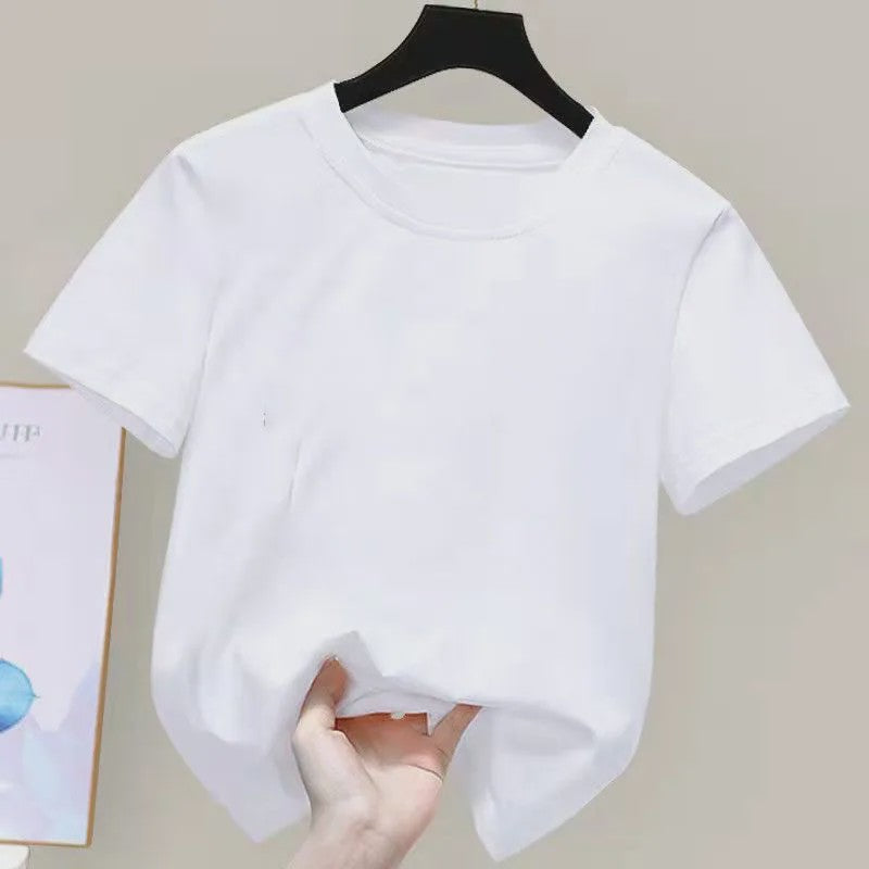 100% Katoenen T-shirt Dames & Kinderen - Zomer, Kortmouw, Wit Effen, Schattig Stijl