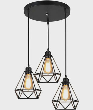 Industriële Hanglamp Zwart - Diamant Kooi Design - 3-Lichts