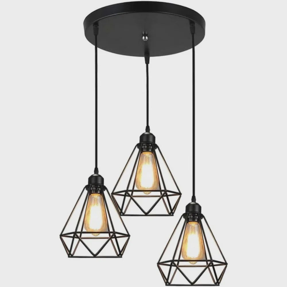 Industriële Hanglamp Zwart - Diamant Kooi Design - 3-Lichts