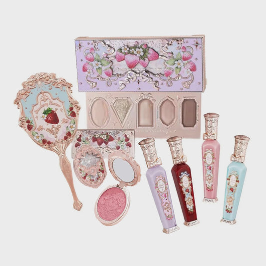 Flower Knows Strawberry Rococo Series Makeup Set Glitter Matte Eyeshadow Palette Blusher Power Velvet Lipstick Kit Perfume Set