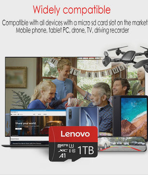 Lenovo Micro SDXC Kaart 1TB - Hoge Snelheid Klasse 10 UHS-I U1 A1 voor 4K Video, Telefoons, Camera's & Drones