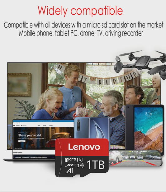 Lenovo Micro SDXC Kaart 1TB - Hoge Snelheid Klasse 10 UHS-I U1 A1 voor 4K Video, Telefoons, Camera's & Drones
