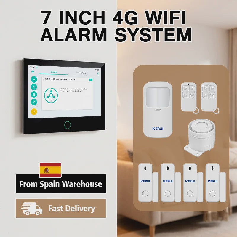 Kerui Alarmsysteem met 7-inch Touchscreen, 4G WiFi en Tuya Smart Integratie