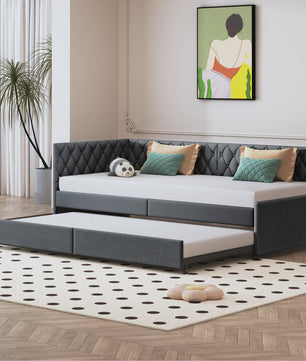 Gestoffeerd Daybed 90x200 cm met Uitschuifbaar Extra Bed - Sofa en Enkel Bed