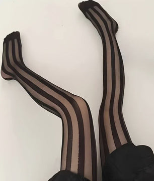 Dames Vintage Panty met Brede Verticale Strepen - Sexy, Doorzichtig en Retro Stijl