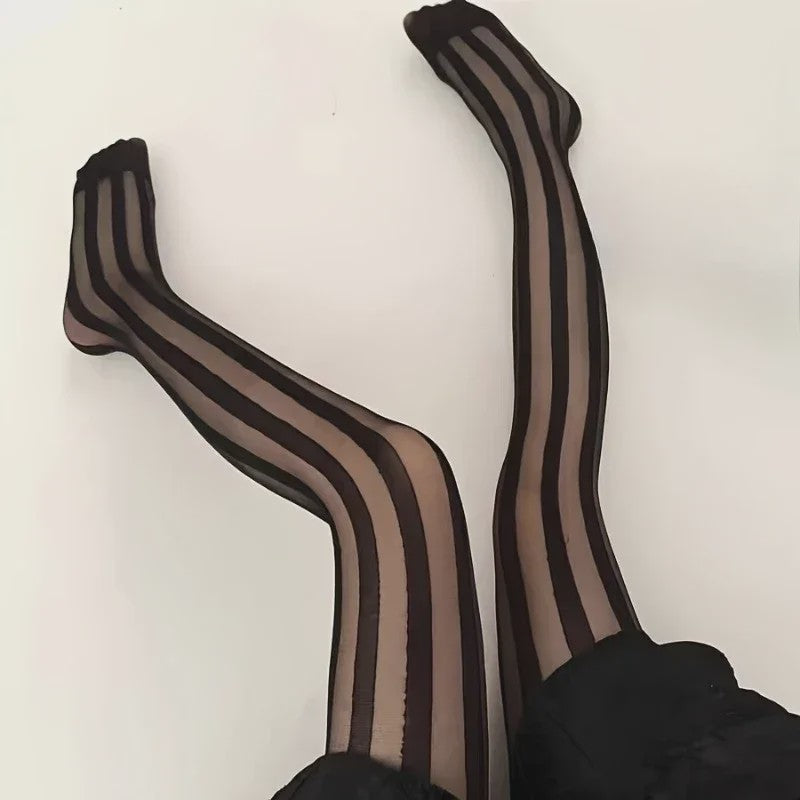 Dames Vintage Panty met Brede Verticale Strepen - Sexy, Doorzichtig en Retro Stijl