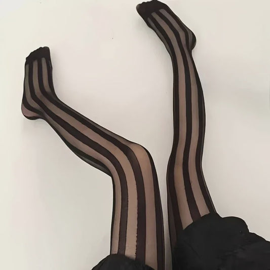 Dames Vintage Panty met Brede Verticale Strepen - Sexy, Doorzichtig en Retro Stijl