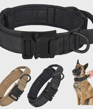 Tactische Hondenhalsband - Verstelbaar Militair Nylon Halsband met Handvat & Metalen Gesp