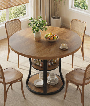 Ronde Eettafel 4 Personen met 2-Laags Opslag - Landelijke Stijl, Ruimtebesparend