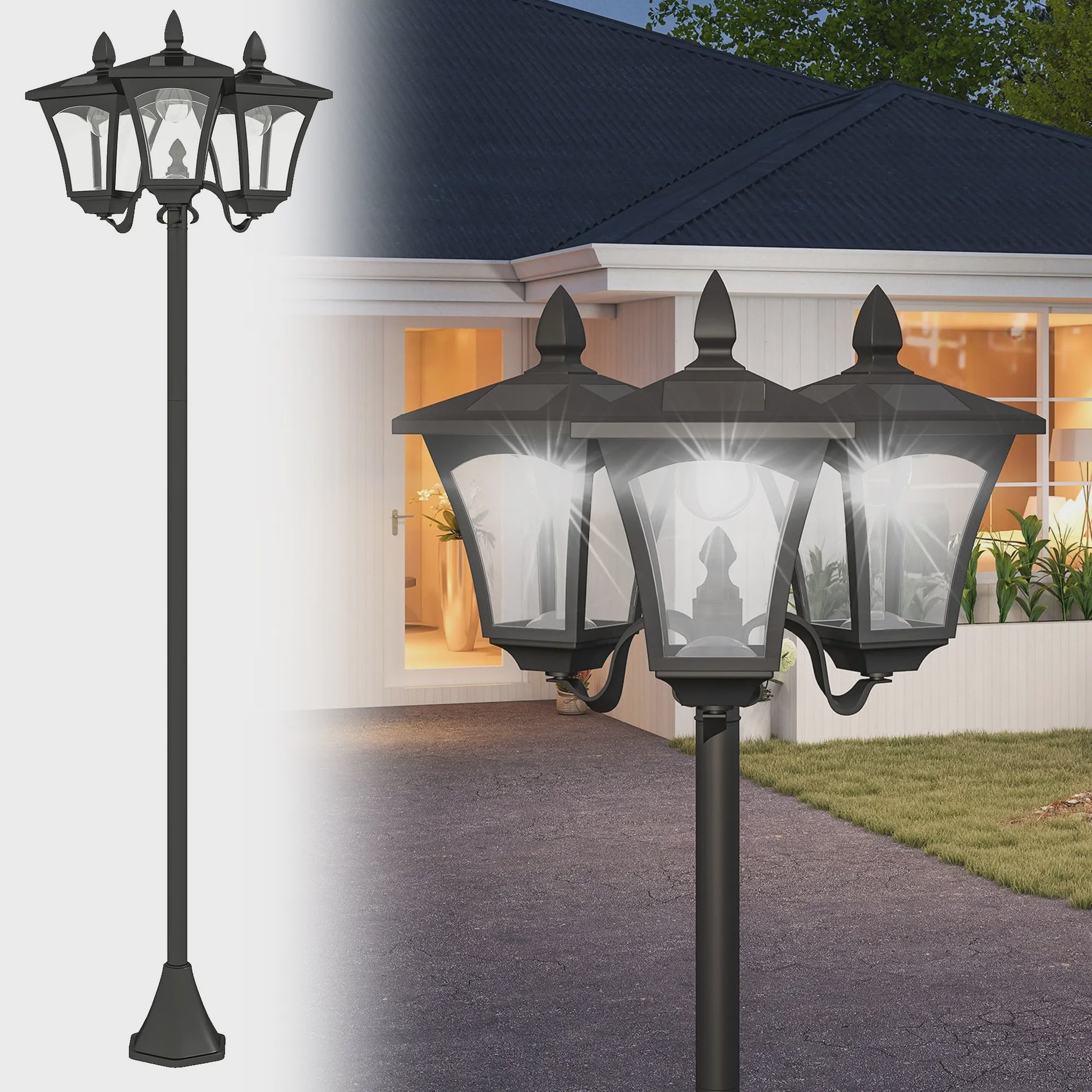 Outsunny Solar LED Tuinlamp met 3 Lampenkappen - H.182.5 cm - IP44