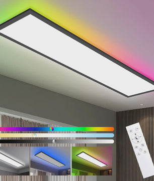 Dimbare LED Panelen 120x30cm met RGB Kleuren en Afstandsbediening - 40W, 4400LM, Zwart Frame