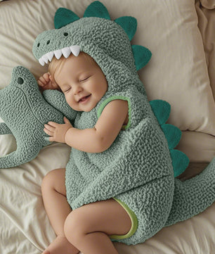 Schattige Baby Dino Overall met Capuchon - Zacht Pluche voor Halloween & Feestjes