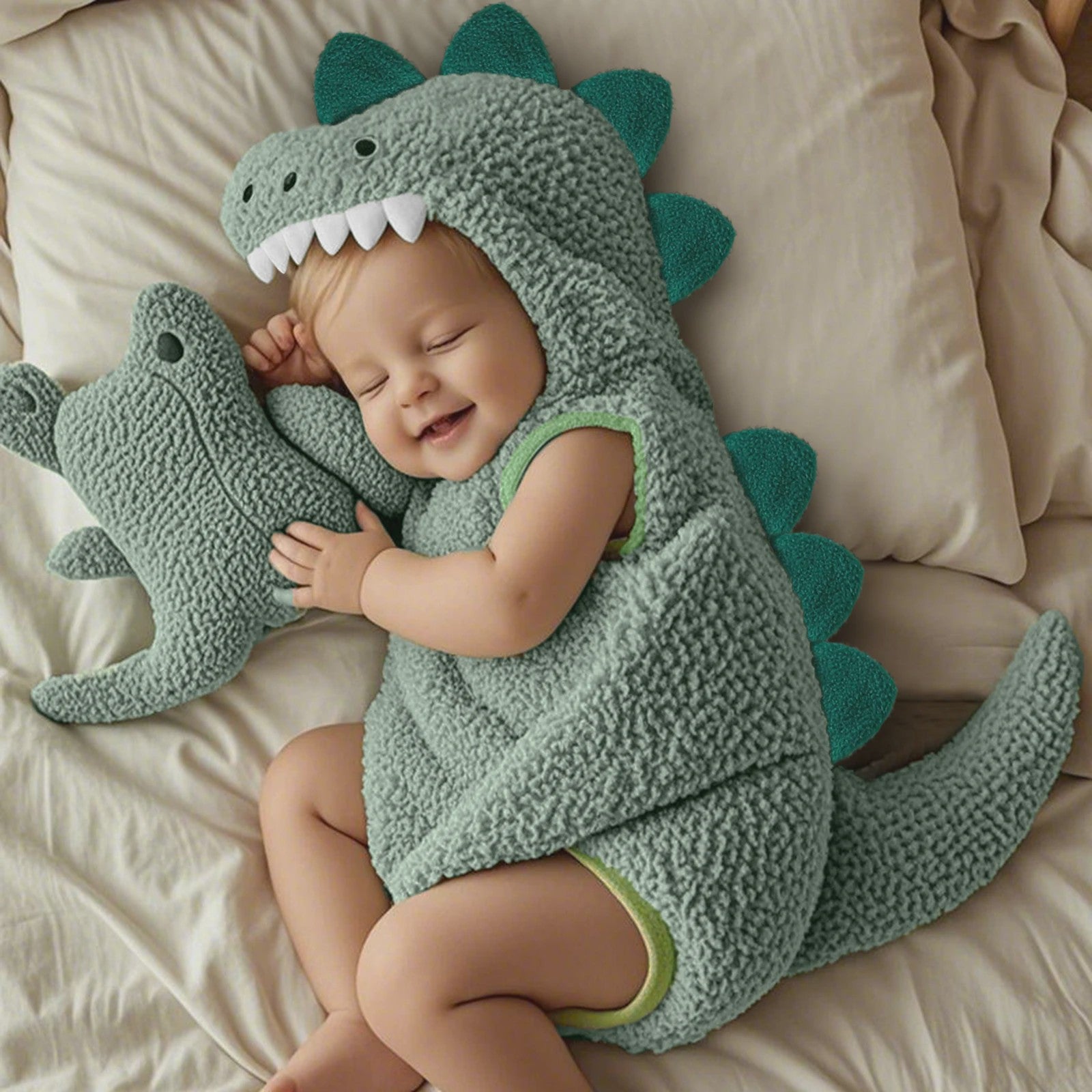 Schattige Baby Dino Overall met Capuchon - Zacht Pluche voor Halloween & Feestjes