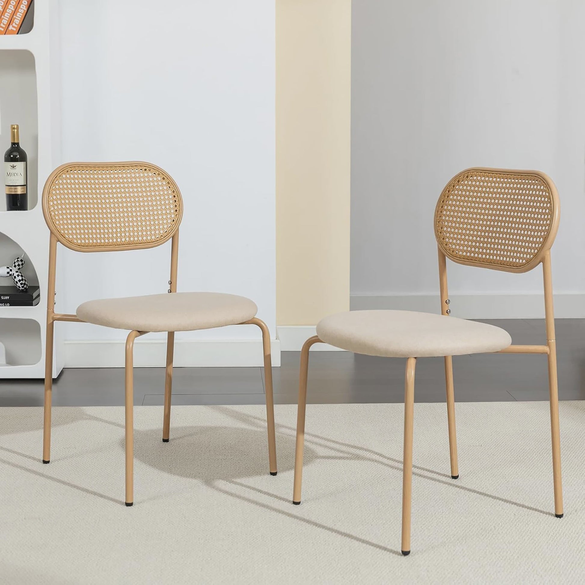 Set van 2 Eetkamerstoelen met Rotan Rugleuning - Vintage Design - Zwart/Houtkleur