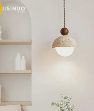Natuurstenen Hanglamp Geel Travertin - Sfeervolle Verlichting voor Woonkamer, Slaapkamer & Restaurant