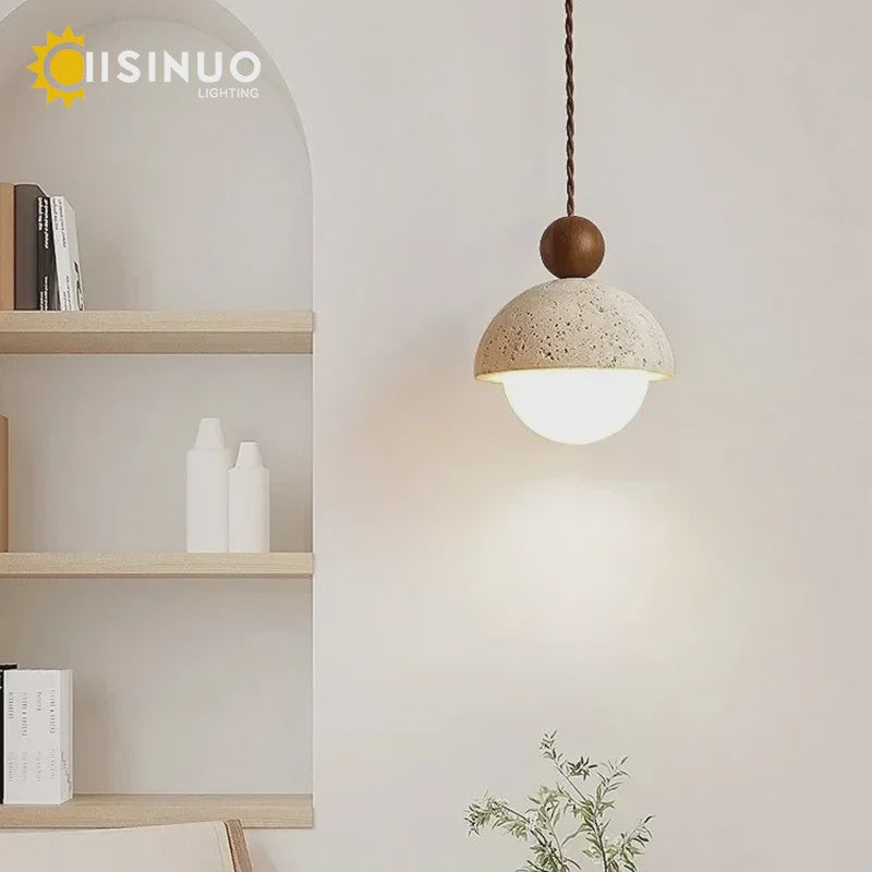 Natuurstenen Hanglamp Geel Travertin - Sfeervolle Verlichting voor Woonkamer, Slaapkamer & Restaurant
