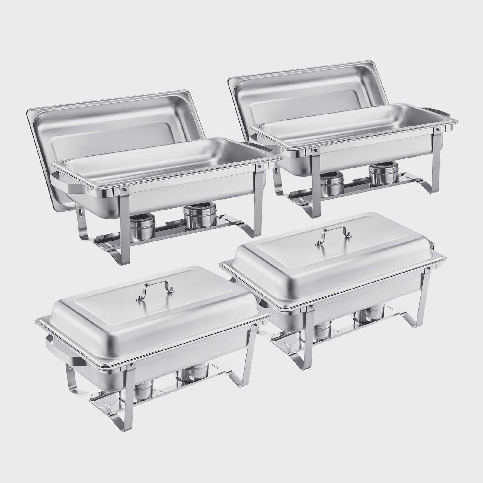 RVS Chafing Dish Buffet Set 8Qt - 4 of 6 Stuks - Catering Warmer met Deksel