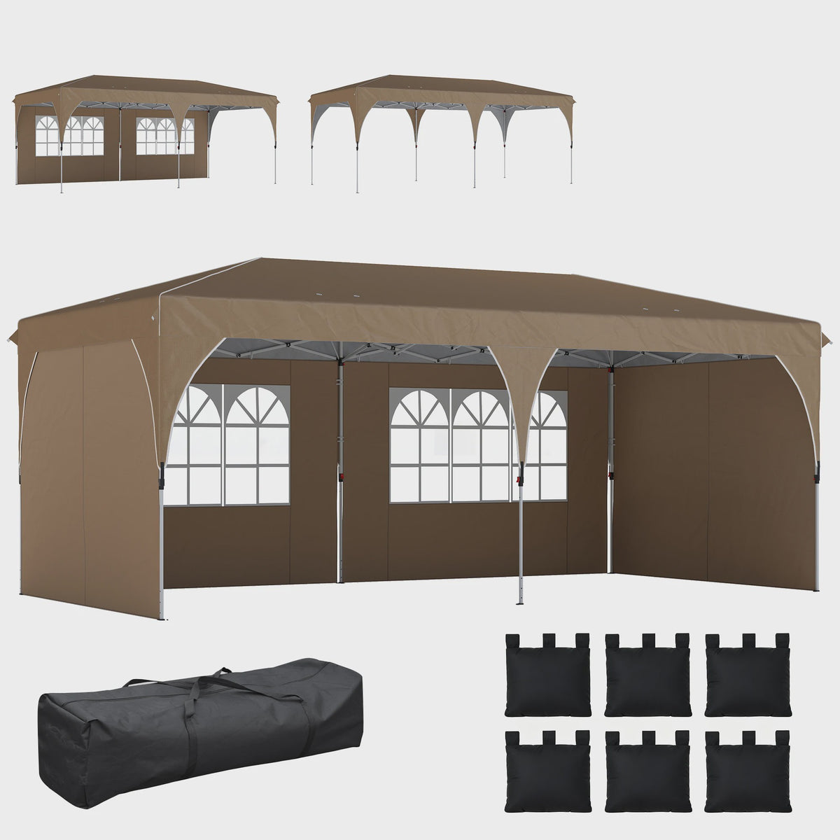 Outsunny Partytent 6x3m - Snel Opzetbaar, Waterdicht & UV-beschermend met Reflecterende Strips