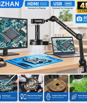 YIZHAN 60MP 4K Digitale Microscoop met HDMI/USB, 150x Zoom en Verstelbare Arm