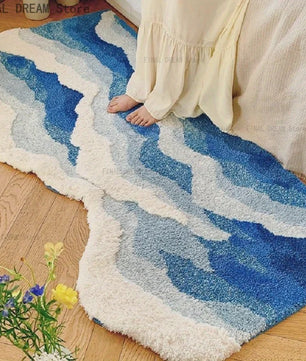 Blauw Zee Golf Vloerkleed - Esthetisch Slaapkamer & Corridor Tapijt