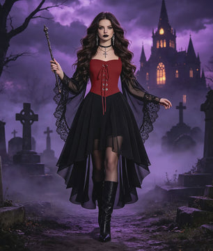 Dames Heksenjurk met Pofmouwen - Middeleeuwse & Gothische Renaissance Stijl voor Halloween & Cosplay