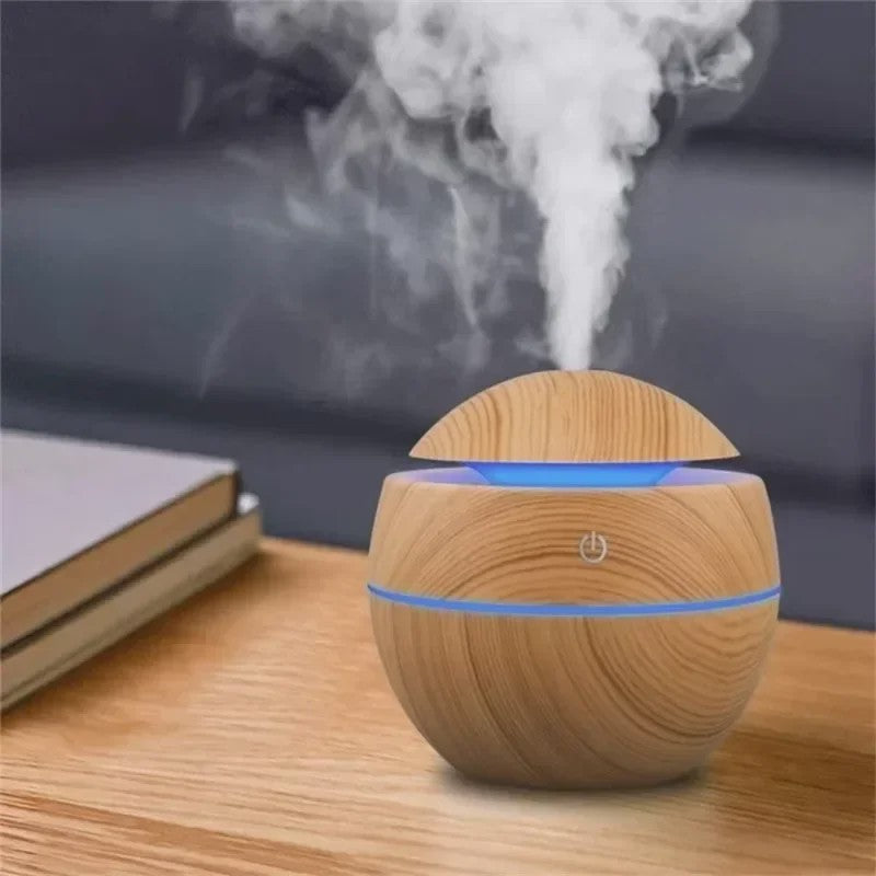 Mini USB Luchtbevochtiger & Aroma Diffuser met Houtnerf Design