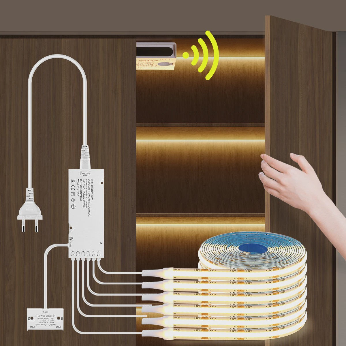 Slimme COB LED Strip met Dubbele Deursensor - Automatisch Aan/Uit bij Openen/Sluiten