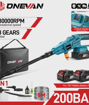 ONEVAN Krachtige Accu Hogedrukreiniger 3500W - 200Bar - Voor Makita Batterijen