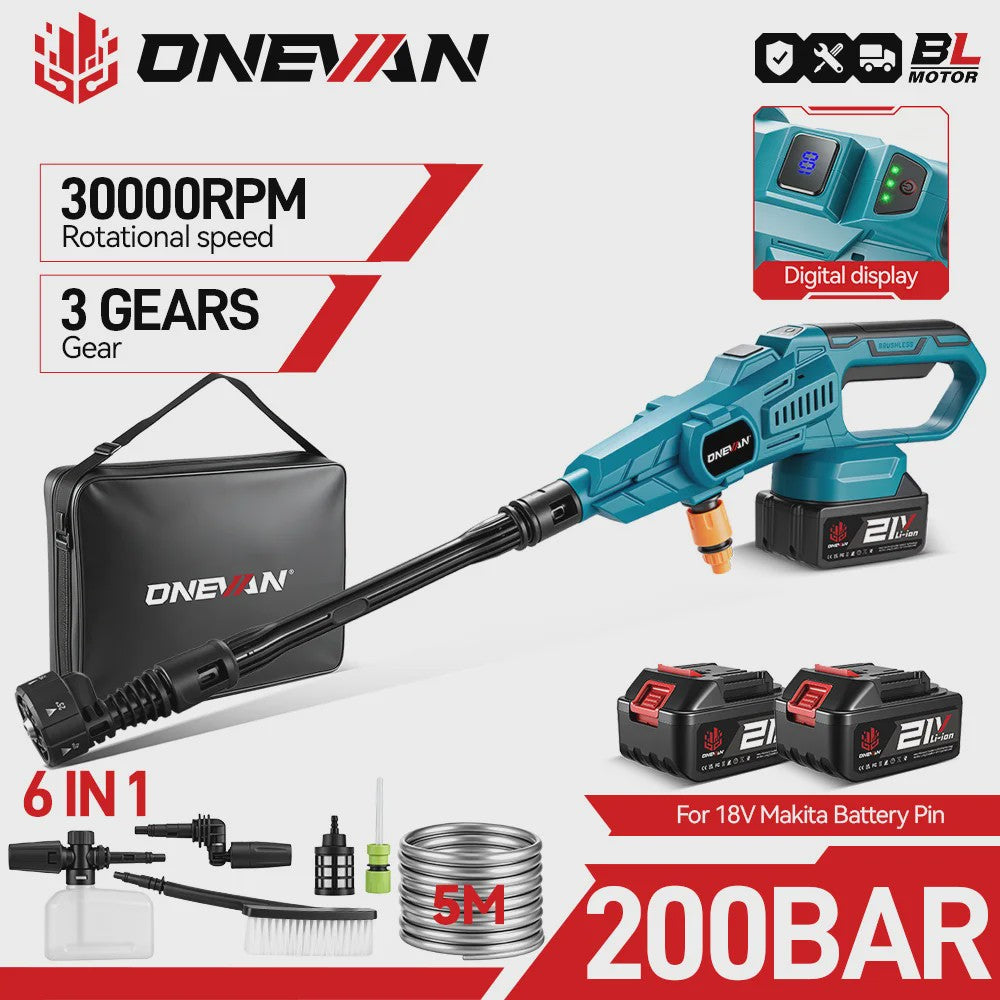 ONEVAN Krachtige Accu Hogedrukreiniger 3500W - 200Bar - Voor Makita Batterijen