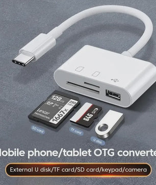 USB-C 3-in-1 Hub: SD/TF Kaartlezer & USB Poort voor Telefoon, Tablet & Laptop