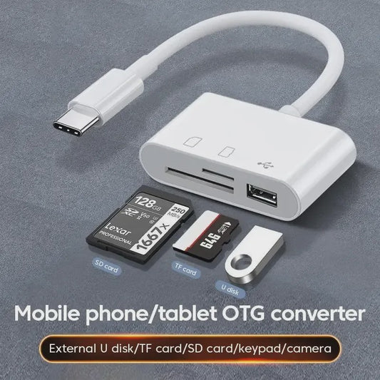 USB-C 3-in-1 Hub: SD/TF Kaartlezer & USB Poort voor Telefoon, Tablet & Laptop