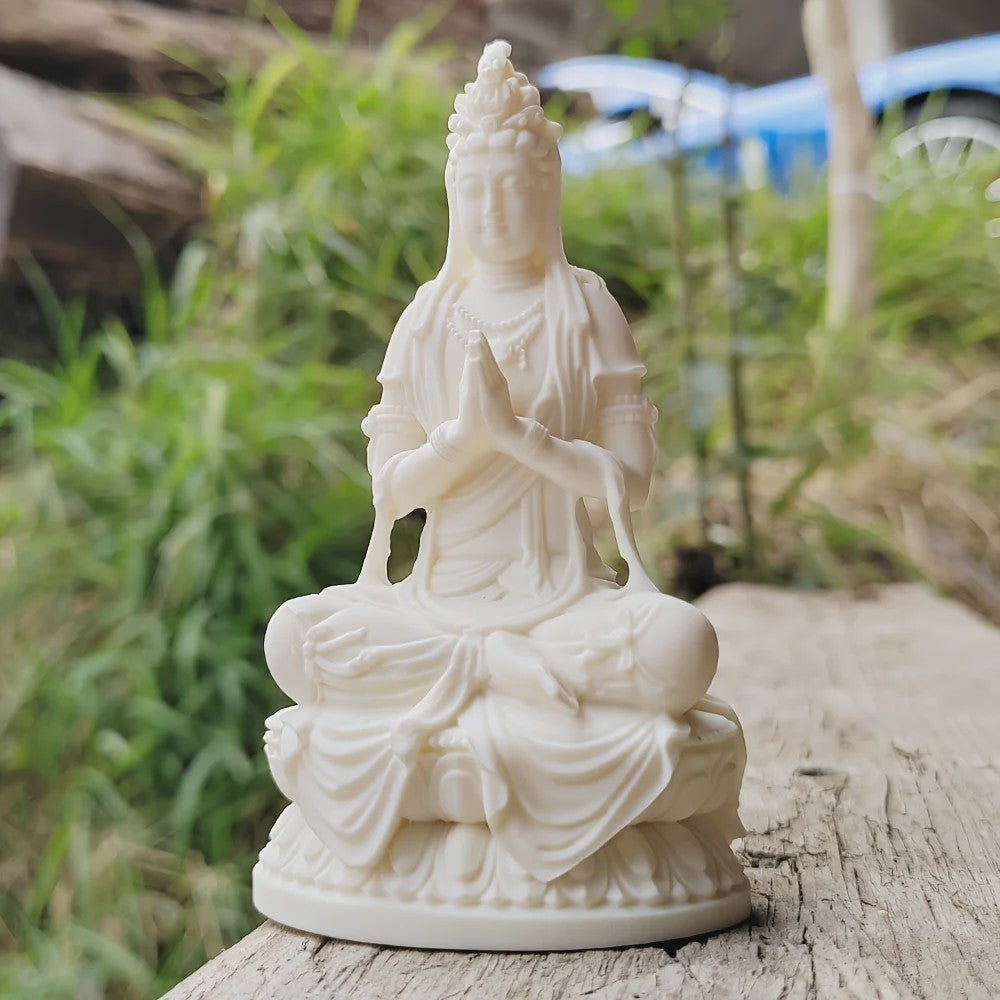 Wit Guanyin Boeddha Beeldje - 4.2 Inch Hars Sculptuur voor Decoratie & Cadeau