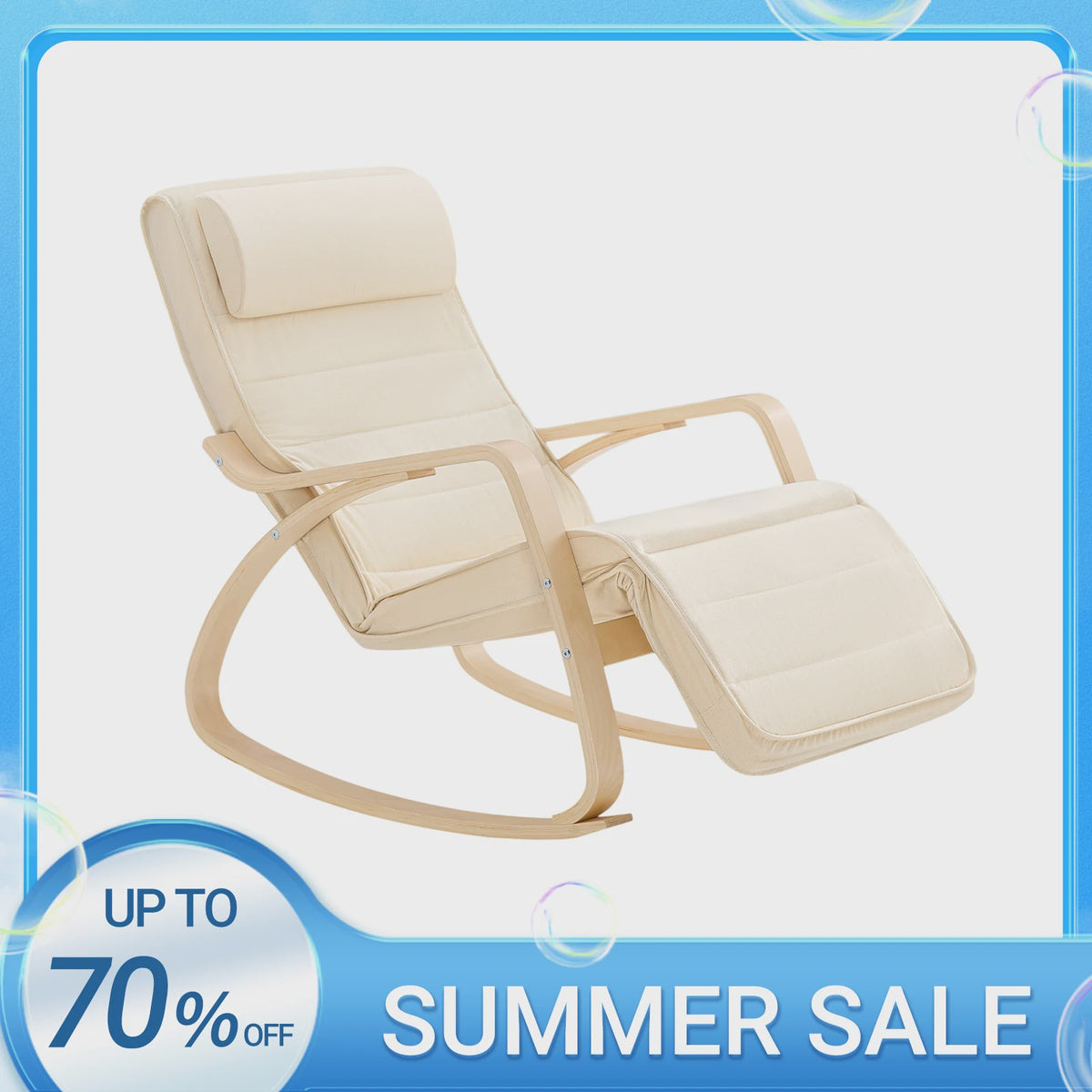 Luxe Schommelstoel Beige met Verstelbare Voetensteun & Draaifunctie | Comfortabel Relaxen