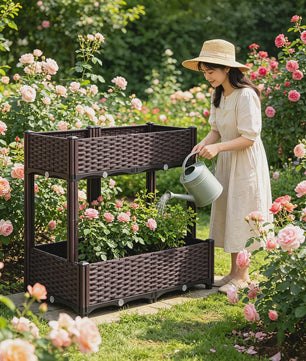 Verhoogde Plantenbak Dubbele Laag - 4 Vakken - 80x40x67cm - Buiten - Met Drainage