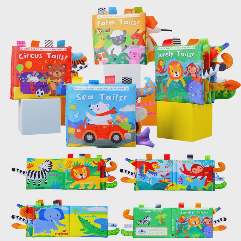 Interactief Stoffen Babyboek met Staartjes - Leerzaam en Veilig Speelgoed