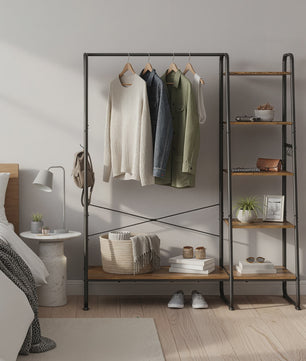 Stijlvolle Kledingrek met 6 Haken en Opbergplanken - 120x45x160 cm