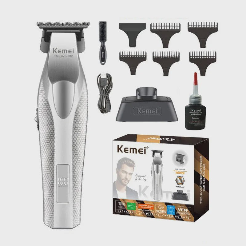Kemei KM-3023-702 Professionele Draadloze Trimmer - 0MM Precisie, Krachtige 9000RPM Motor, LCD Display