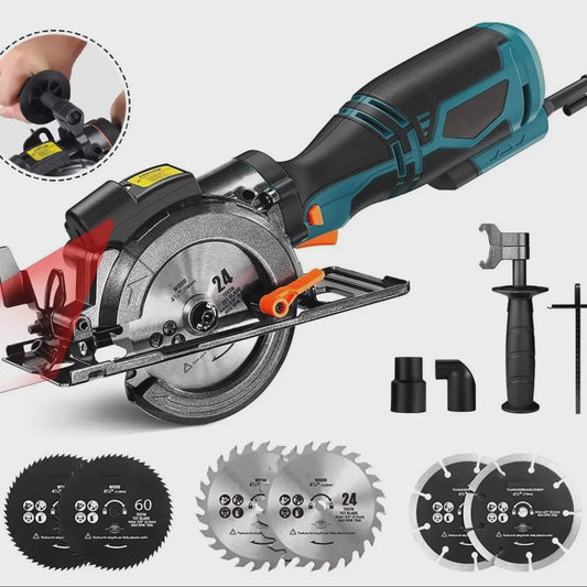 DOVAMAN Mini Cirkelzaag met Laser - 710W, 3500rpm, 6 Zaagbladen, 43mm Diepte