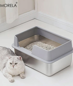 Extra Grote RVS Kattenbak met Hoge Rand - Anti-aanbak, Lekvrij & Makkelijk Schoon te Maken