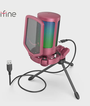 FIFINE A6V RGB USB Gaming Microfoon voor PC & Streaming - Plug & Play Condenser Mic met Pop Filter en Gain Control