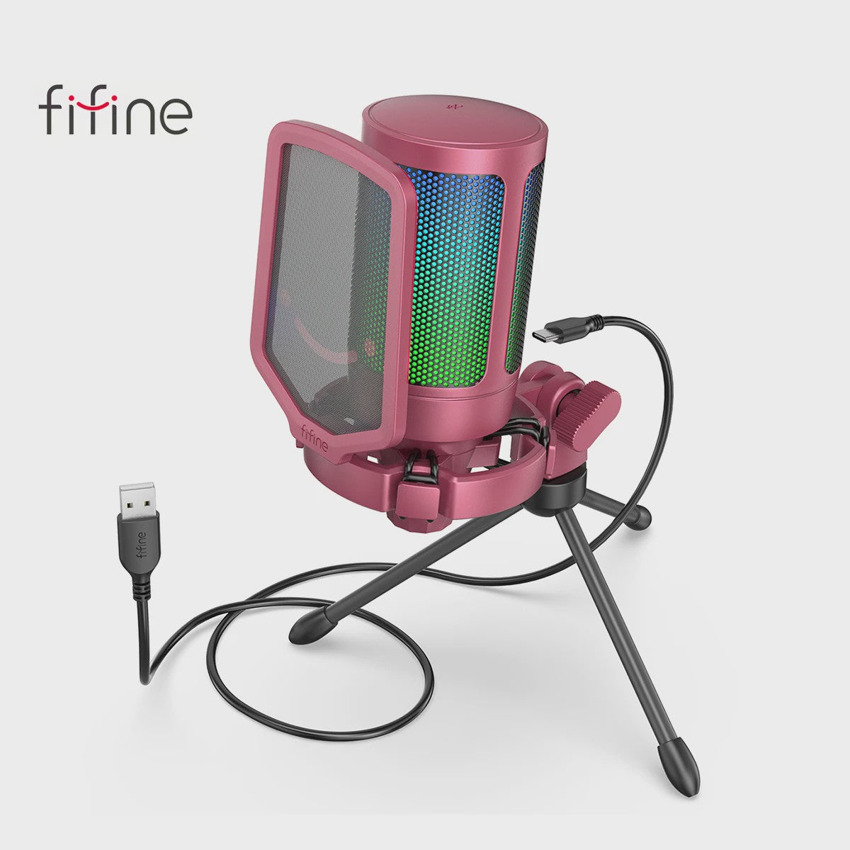 FIFINE A6V RGB USB Gaming Microfoon voor PC & Streaming - Plug & Play Condenser Mic met Pop Filter en Gain Control
