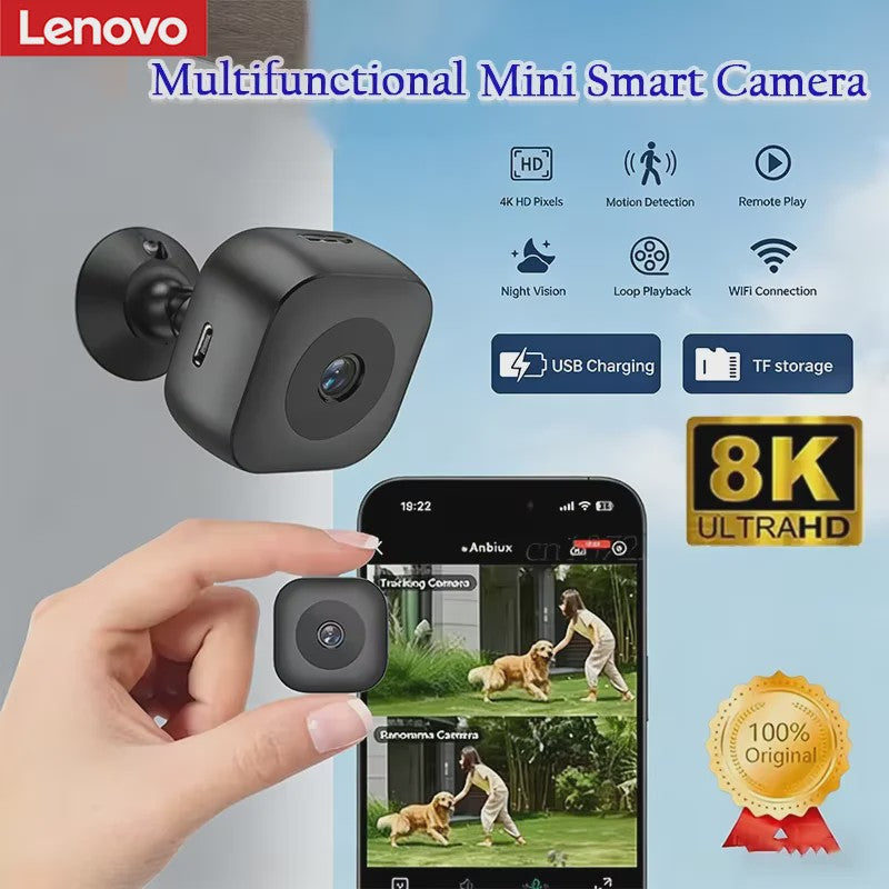 Lenovo Mini WiFi Camera 4K HD Beveiligingscamera met Nachtzicht en Bewegingsdetectie