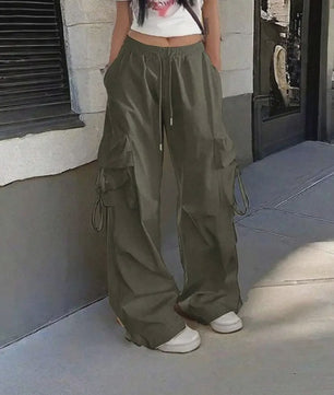 Oversized Cargo Jogger Broek Dames - Vintage Stijl Hoge Taille Zwart