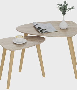 Set van 2 Nesting Salontafels met Houten Poten - Modern en Natuurlijk