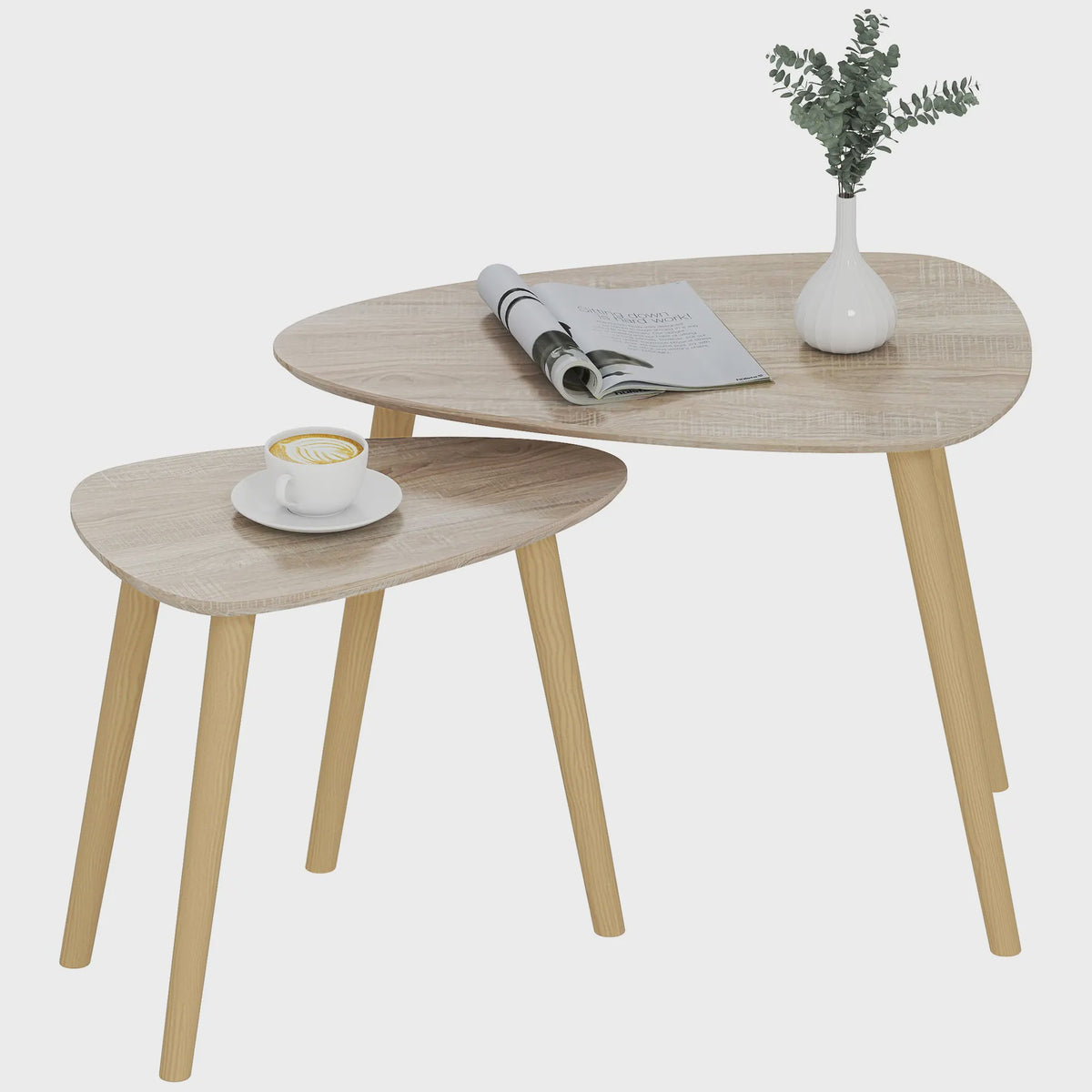 Set van 2 Nesting Salontafels met Houten Poten - Modern en Natuurlijk