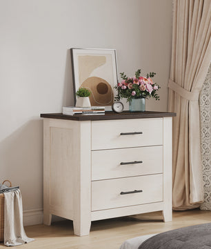 3-Laden Commode Wit Bruin - Compact Nachtkastje en Ladekast voor Slaapkamer/Woonkamer