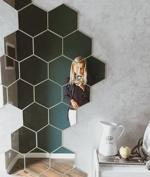 Zeskant Spiegel Muurstickers Set - 3D Decoratie voor Woonkamer, Slaapkamer & Badkamer (Rose Gold)
