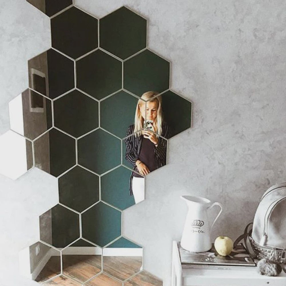 Zeskant Spiegel Muurstickers Set - 3D Decoratie voor Woonkamer, Slaapkamer & Badkamer (Rose Gold)