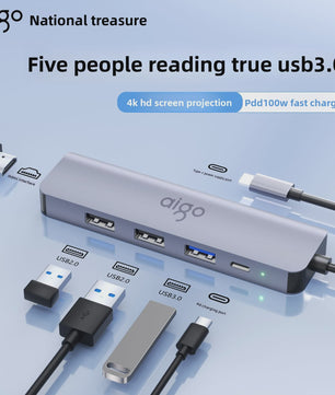 Aigo USB-C Hub met HDMI, PD Snellaadpoort en 3x USB 3.0 voor Laptops